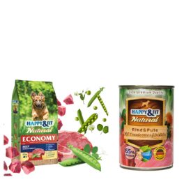   Csomagajánlat! Happy&Fit Economy száraz táp és Natural konzerv