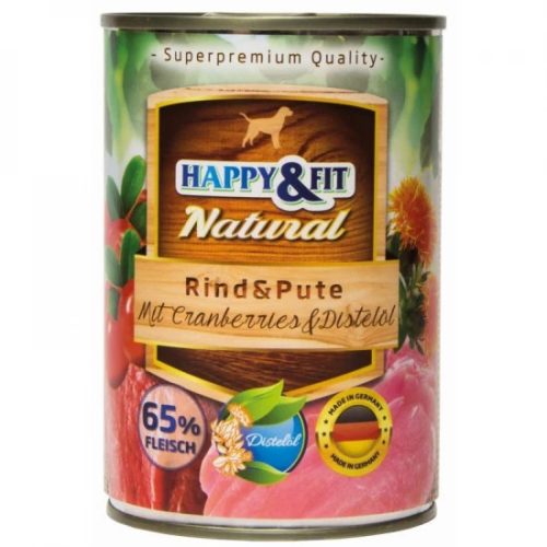 Happy&Fit Natural Dog Konzerv  Marha&Pulyka Áfonyával&Sáfrányolajjal 400g