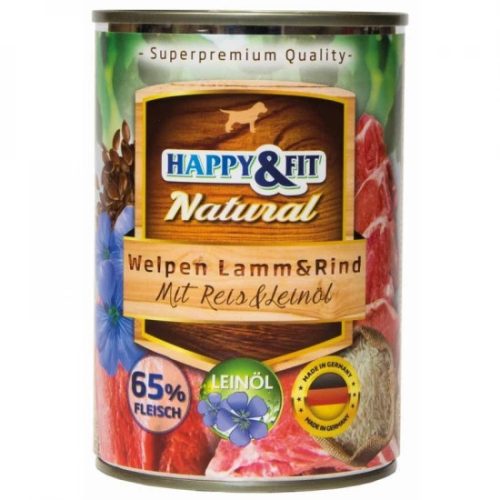 Happy&Fit Natural Dog Konzerv Junior  Bárány&Marha Rizzsel&Lenmagolajjal 400g