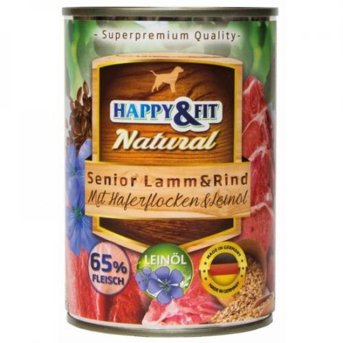 Happy&Fit Natural Dog Konzerv Senior  Bárány&Marha Zabliszttel&Lenmagolajjal 400g