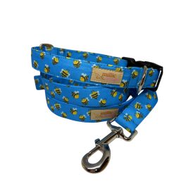 Millie Design kék, méhecskés nyakörv és póráz szett